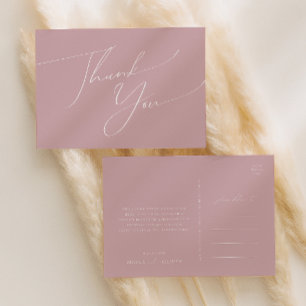 Whimsical Script Dusty Rose Wedding Thank You Postcard