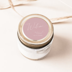 Whimsical Script   Dusty Rose Wedding Welcome Classic Round Sticker