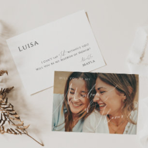 Whimsical Script Faded Photo Matron of Honour Card