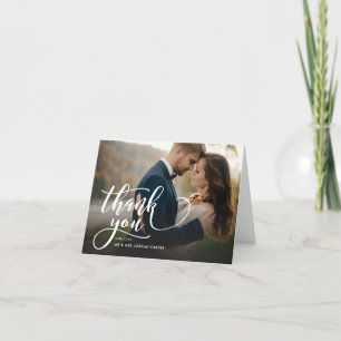 Whimsical Script Full Photo Wedding Thank You Card