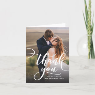 Whimsical Script Full Photo Wedding Thank You Card