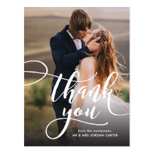 Whimsical Script Full Photo Wedding Thank You Postcard