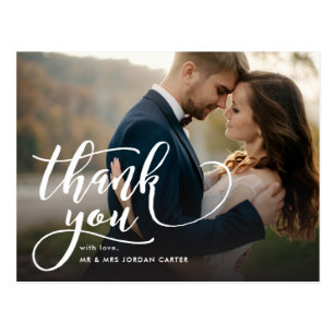 Whimsical Script Full Photo Wedding Thank You Postcard