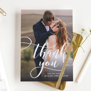 Whimsical Script Full Photo Wedding Thank You Postcard