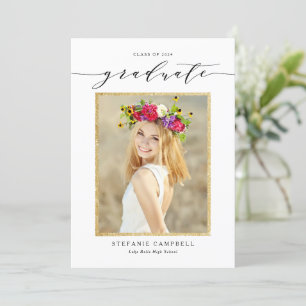 Whimsical Script Glitter Class of 2022 Graduation Announcement
