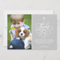 Whimsical Script Grey First Holy Communion Photo