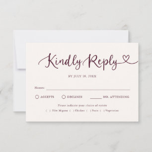Whimsical Script Heart Traditional Wedding RSVP Card