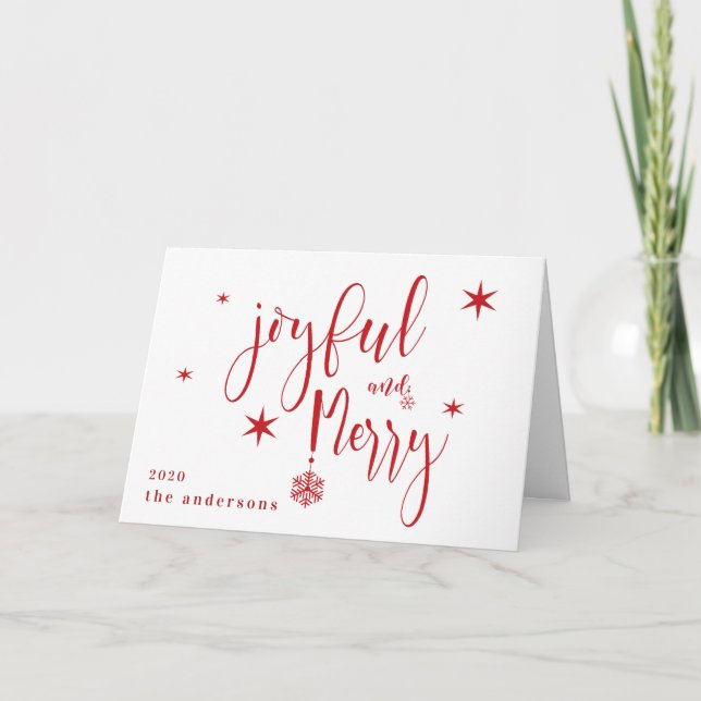 whimsical script joyful and merry christmas photo card (Front)