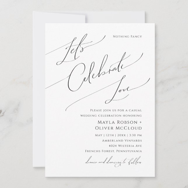 Whimsical Script Let's Celebrate Love Wedding Invitation (Front)