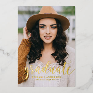 Whimsical Script Photo Graduation Party Gold