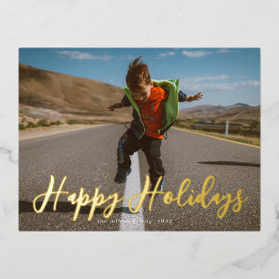 whimsical script photo happy holiday card