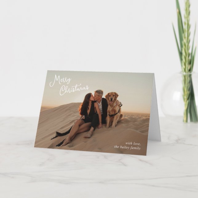 Whimsical Script Photo Modern Christmas Holiday Card (Front)