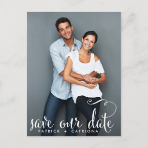 WHIMSICAL SCRIPT PHOTO SAVE OUR DATE POSTCARD