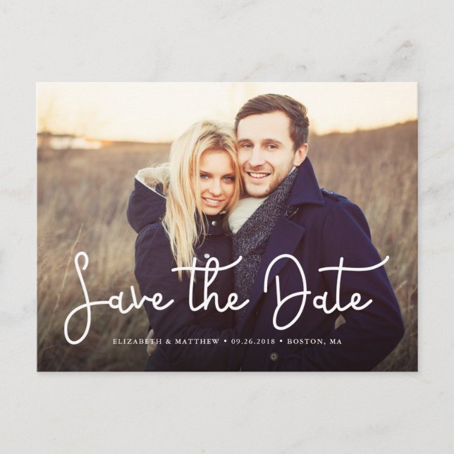 Whimsical Script Photo Wedding Save the Date Announcement Postcard (Front)