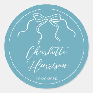 Whimsical Script Ribbon Border Wedding  Classic Round Sticker