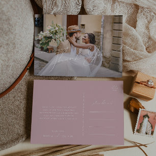 Whimsical Script   Rose Horizontal Photo Thank You Postcard