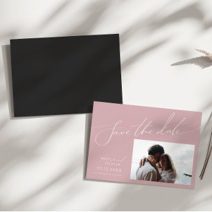 Whimsical Script   Rose Horizontal Save The Date  Magnetic Invitation