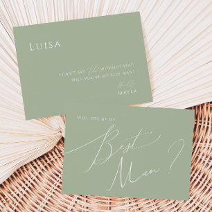 Whimsical Script   Sage Best Man Proposal Card