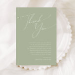 Whimsical Script | Sage Green 5"x7" thank You Card<br><div class="desc">Introducing our stunning whimsical script | sage green 5"x7" thank you card perfect for your simple modern boho spring celebration. Our elegant design includes a vibrant bright, pastel colour palette with a vintage chic calligraphy script. Whether you prefer a minimalist or classic style, our unique editable product offers luxury and...</div>