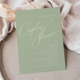 Whimsical Script Sage Green Couples Shower Invitation