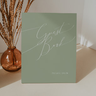 Whimsical Script Sage Green Guest Book Pedestal Sign