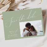 Whimsical Script | Sage Green Horizontal Photo Save The Date<br><div class="desc">Introducing our stunning whimsical script | sage green horizontal photo save the date perfect for your simple modern boho spring celebration. Our elegant design includes a vibrant bright, pastel colour palette with a vintage chic calligraphy script. Whether you prefer a minimalist or classic style, our unique editable product offers luxury...</div>