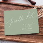 Whimsical Script | Sage Green Horizontal Save The Date<br><div class="desc">Introducing our stunning whimsical script | sage green horizontal save the date perfect for your simple modern boho spring celebration. Our elegant design includes a vibrant bright, pastel colour palette with a vintage chic calligraphy script. Whether you prefer a minimalist or classic style, our unique editable product offers luxury and...</div>