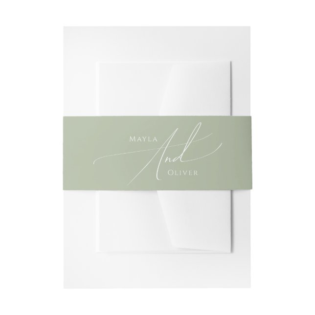Whimsical Script | Sage Green Invitation Belly Band (Front Example)
