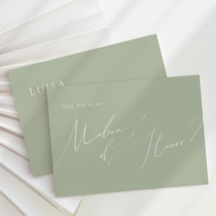 Whimsical Script   Sage Green Matron of Honour Car Invitation