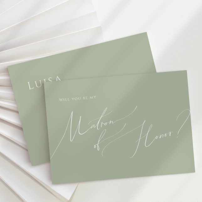 Whimsical Script | Sage Green Matron of Honour Car Invitation (Creator Uploaded)