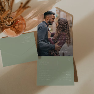 Whimsical Script   Sage Green Photo Seal and Send All In One Invitation