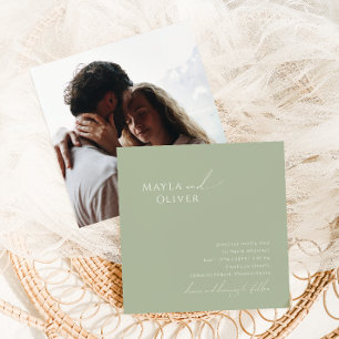 Whimsical Script   Sage Green Photo Square Wedding Invitation