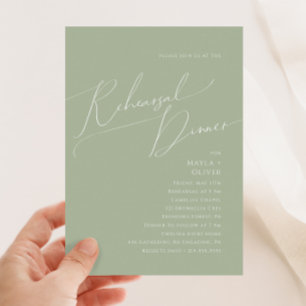 Whimsical Script Sage Green Rehearsal Dinner Invitation
