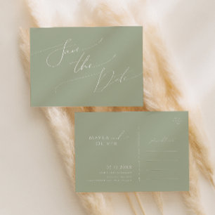 Whimsical Script   Sage Green Save The Date Invitation Postcard