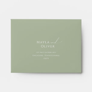 Whimsical Script Sage Green Self Addressed RSVP Envelope