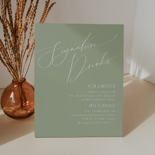 Whimsical Script Sage Green Signature Drinks Pedestal Sign