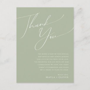 Whimsical Script   Sage Green Table Thank You Card