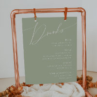 Whimsical Script | Sage Green Wedding Drinks Menu
