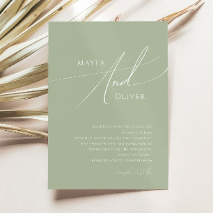 Whimsical Script   Sage Green Wedding Invitation