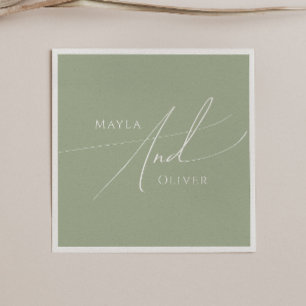 Whimsical Script Sage Green Wedding Napkin