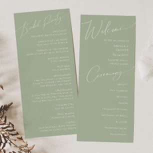 Whimsical Script Sage Green Wedding Program