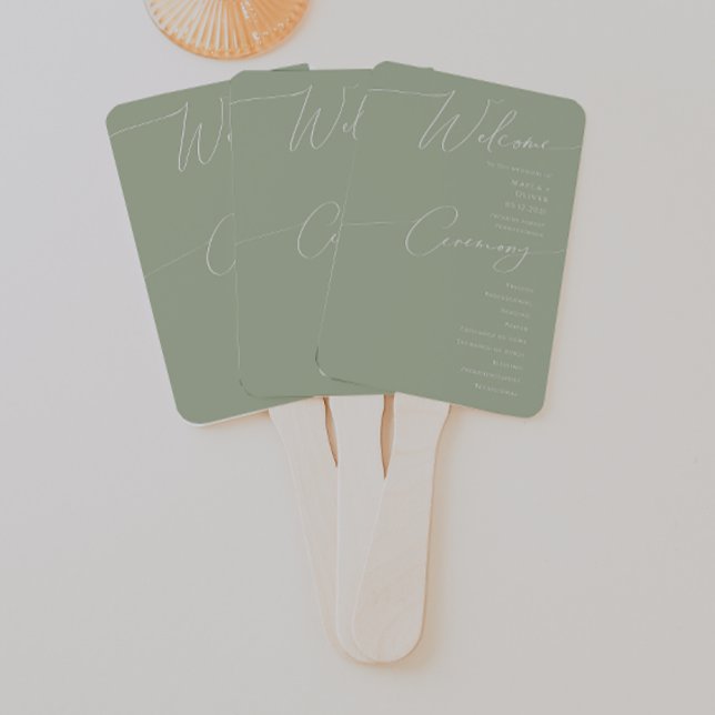 Whimsical Script | Sage Green Wedding Program Hand Fan (Creator Uploaded)