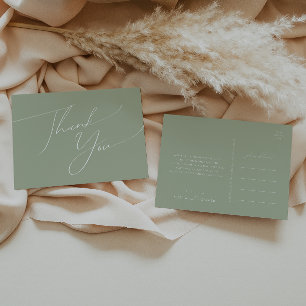 Whimsical Script Sage Green Wedding Thank You Postcard