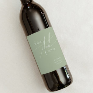 Whimsical Script Sage Green Wedding Wine Label