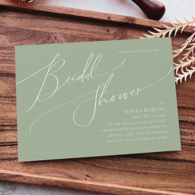 Whimsical Script | Sage Horizontal Bridal Shower Invitation (Creator Uploaded)