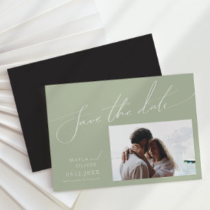 Whimsical Script   Sage Horizontal Save The Date  Magnetic Invitation