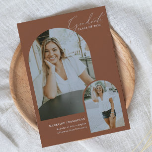Whimsical Script Terracotta Arch Photo Graduation Announcement