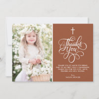 Whimsical Script Terracotta First Communion Photo