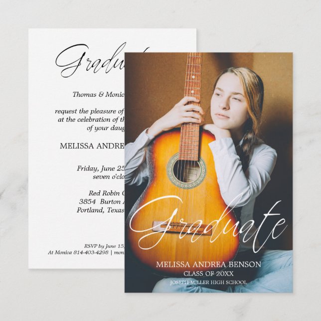 Whimsical Script Typography Graduate High School Invitation (Front/Back)