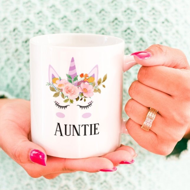 Whimsical script unicorn floral  auntie coffee mug (Creator Uploaded)